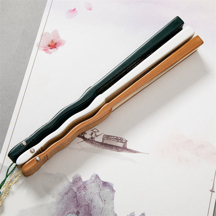 Buddha Stones飛翔白鶴日雲手持ちシルク竹扇子 22cm