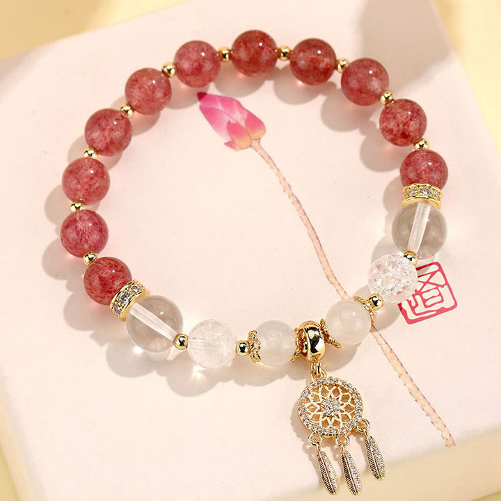 Buddha Stonesグリーンストロベリークォーツ アメジスト クリスタル ドリームキャッチャー ヒーリングブレスレット