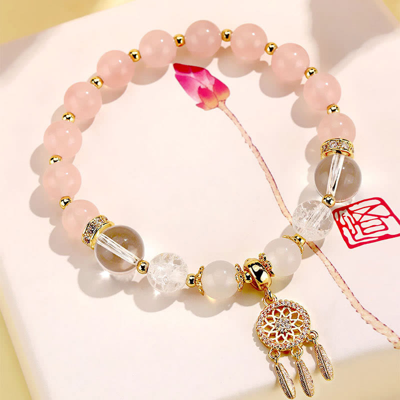 Buddha Stonesグリーンストロベリークォーツ アメジスト クリスタル ドリームキャッチャー ヒーリングブレスレット