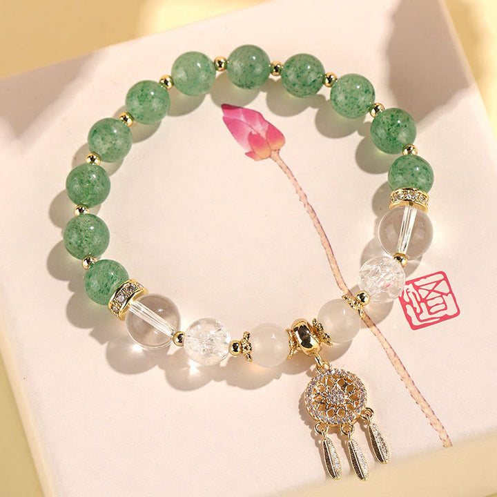 Buddha Stonesグリーンストロベリークォーツ アメジスト クリスタル ドリームキャッチャー ヒーリングブレスレット