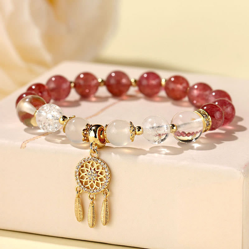 Buddha Stonesグリーンストロベリークォーツ アメジスト クリスタル ドリームキャッチャー ヒーリングブレスレット