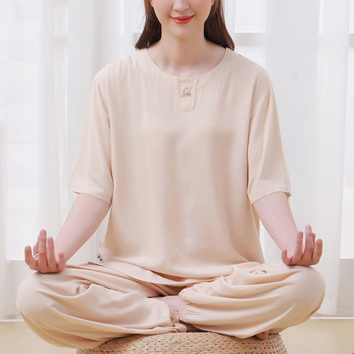 Buddha Stones 2点セット 半袖Tシャツ パンツ 瞑想 禅 太極拳 コットンリネン ユニセックスセット