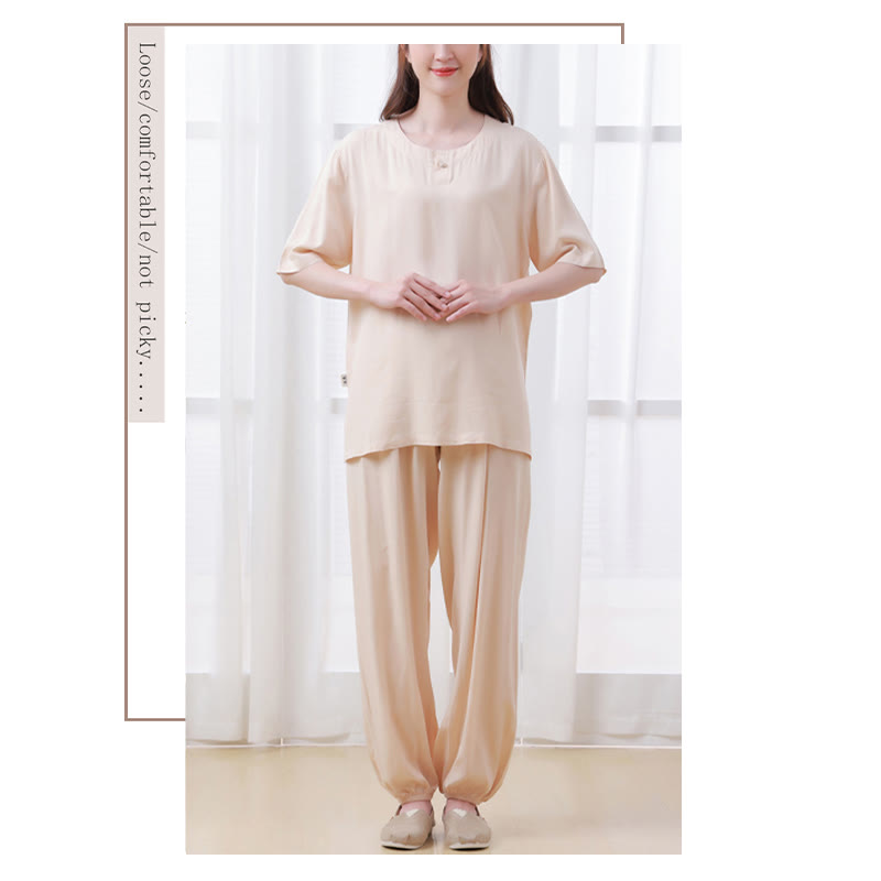 Buddha Stones 2点セット 半袖Tシャツ パンツ 瞑想 禅 太極拳 コットンリネン ユニセックスセット
