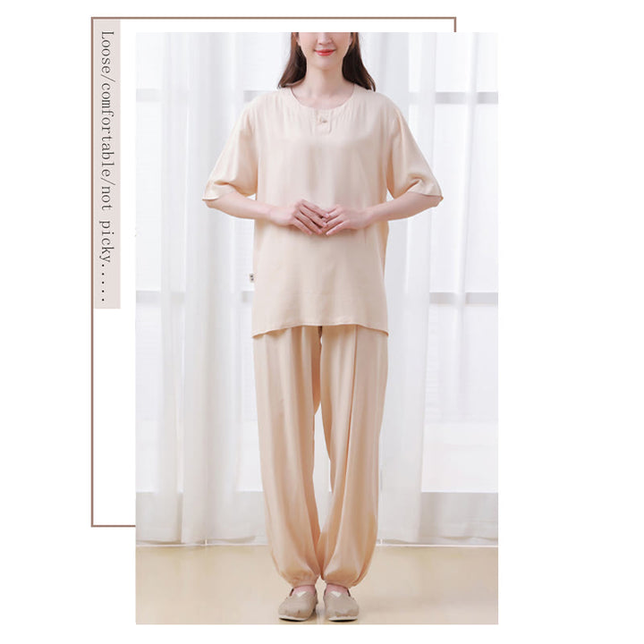 Buddha Stones 2点セット 半袖Tシャツ パンツ 瞑想 禅 太極拳 コットンリネン ユニセックスセット
