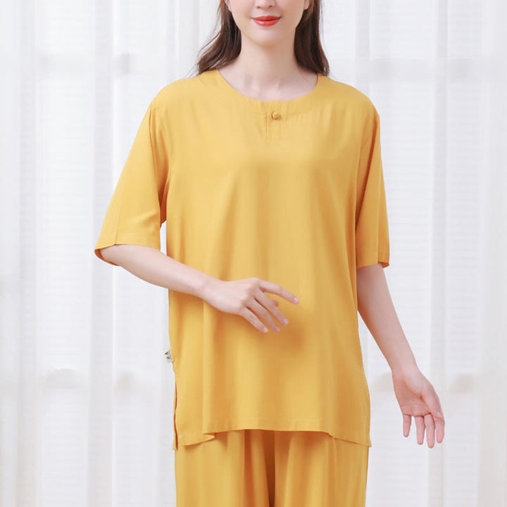 Buddha Stones 2点セット 半袖Tシャツ パンツ 瞑想 禅 太極拳 コットンリネン ユニセックスセット