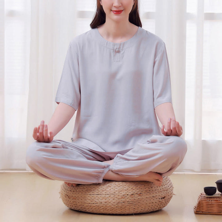 Buddha Stones 2点セット 半袖Tシャツ パンツ 瞑想 禅 太極拳 コットンリネン ユニセックスセット