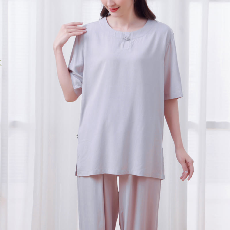 Buddha Stones 2点セット 半袖Tシャツ パンツ 瞑想 禅 太極拳 コットンリネン ユニセックスセット