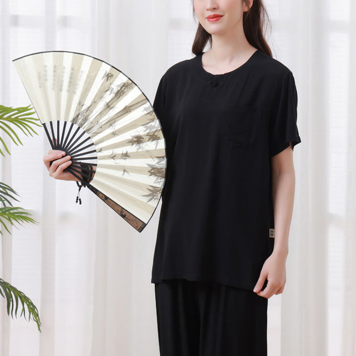 Buddha Stones 2点セット 半袖Tシャツ パンツ 瞑想 禅 太極拳 コットンリネン ユニセックスセット