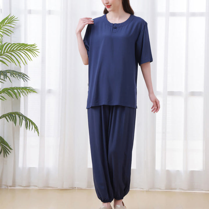 Buddha Stones 2点セット 半袖Tシャツ パンツ 瞑想 禅 太極拳 コットンリネン ユニセックスセット