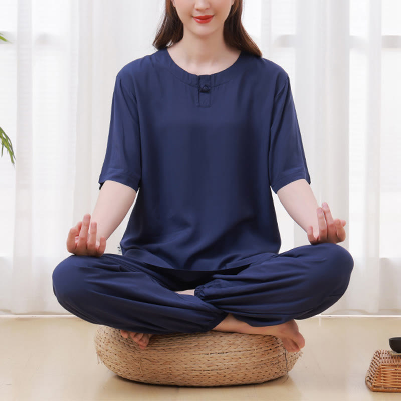 Buddha Stones 2点セット 半袖Tシャツ パンツ 瞑想 禅 太極拳 コットンリネン ユニセックスセット