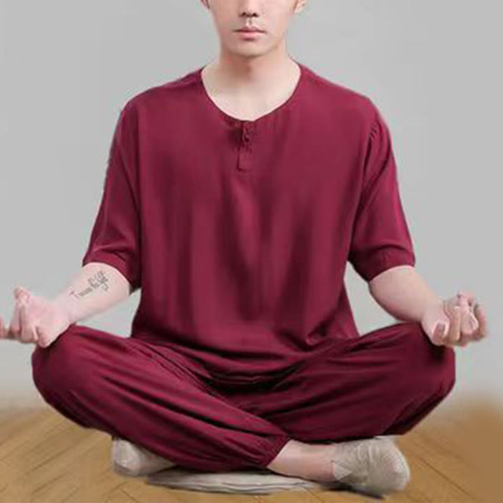 Buddha Stones 2点セット 半袖Tシャツ パンツ 瞑想 禅 太極拳 コットンリネン ユニセックスセット