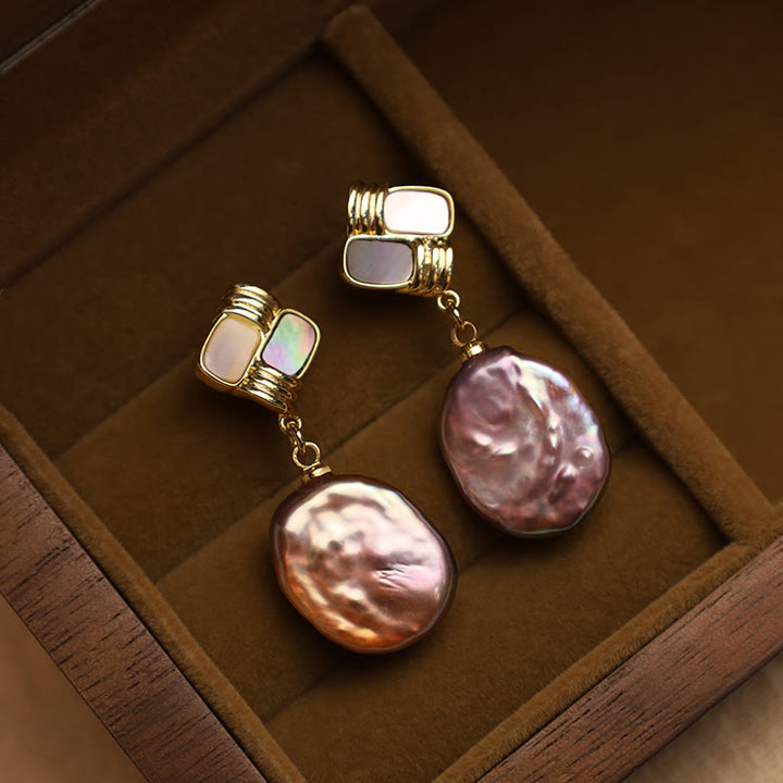 Buddha Stones 925スターリングシルバーポスト銅メッキゴールド天然バロックパールヒーリングドロップイヤリング