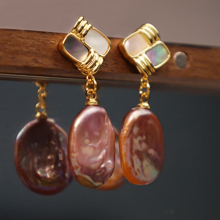 Buddha Stones 925スターリングシルバーポスト銅メッキゴールド天然バロックパールヒーリングドロップイヤリング