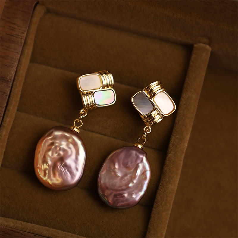 Buddha Stones 925スターリングシルバーポスト銅メッキゴールド天然バロックパールヒーリングドロップイヤリング