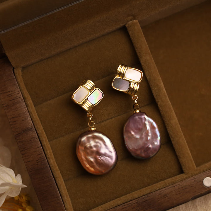 Buddha Stones 925スターリングシルバーポスト銅メッキゴールド天然バロックパールヒーリングドロップイヤリング