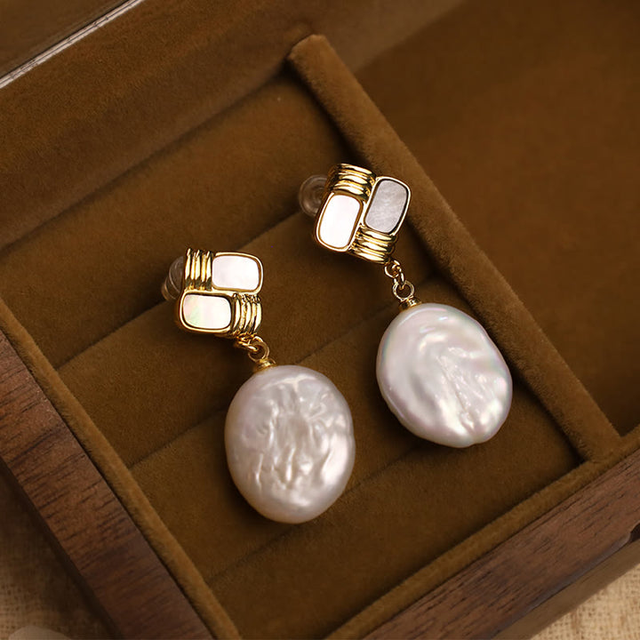 Buddha Stones 925スターリングシルバーポスト銅メッキゴールド天然バロックパールヒーリングドロップイヤリング