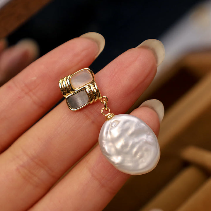 Buddha Stones 925スターリングシルバーポスト銅メッキゴールド天然バロックパールヒーリングドロップイヤリング - image 8