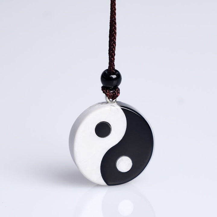Buddha Stones天然黒曜石 ホワイトターコイズ 陰陽成就力ネックレスペンダント