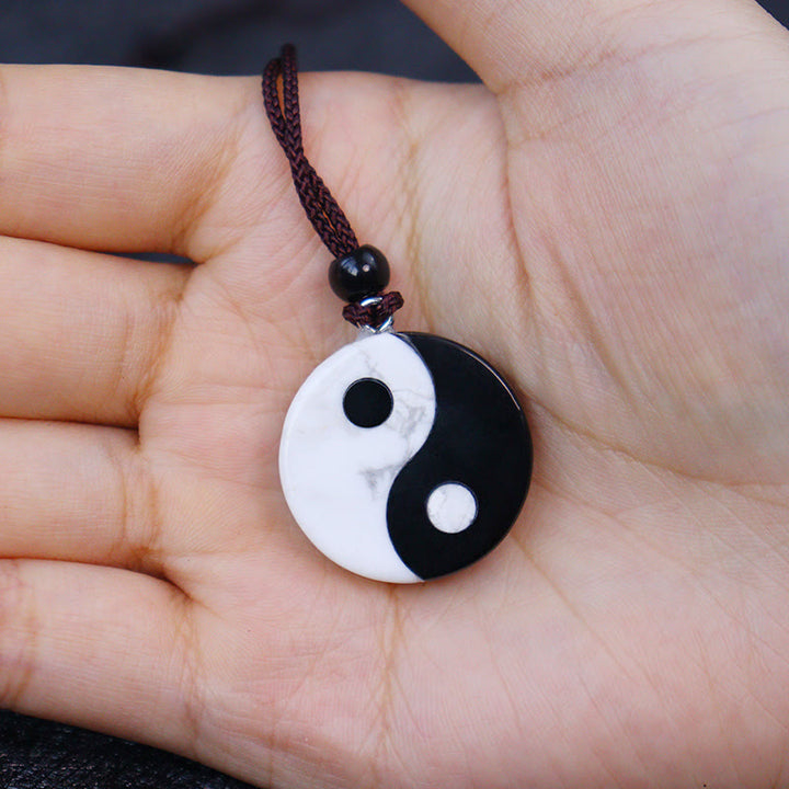 Buddha Stones天然黒曜石 ホワイトターコイズ 陰陽成就力ネックレスペンダント