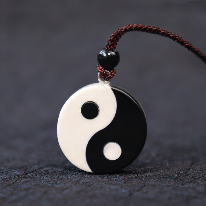 Buddha Stones天然黒曜石 ホワイトターコイズ 陰陽成就力ネックレスペンダント