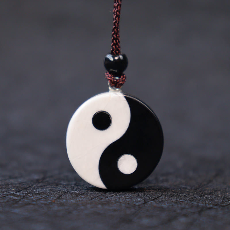 Buddha Stones天然黒曜石 ホワイトターコイズ 陰陽成就力ネックレスペンダント