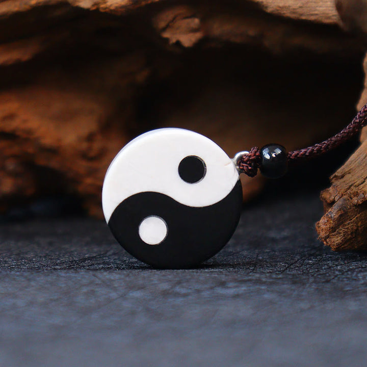Buddha Stones天然黒曜石 ホワイトターコイズ 陰陽成就力ネックレスペンダント
