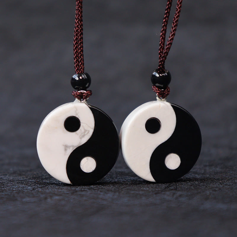 Buddha Stones天然黒曜石 ホワイトターコイズ 陰陽成就力ネックレスペンダント