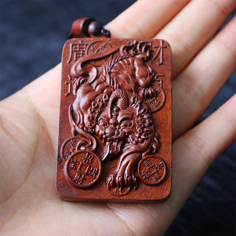 Buddha Stones天然雷撃ナツメ木 貔貅銅貨 幸運のネックレスペンダント
