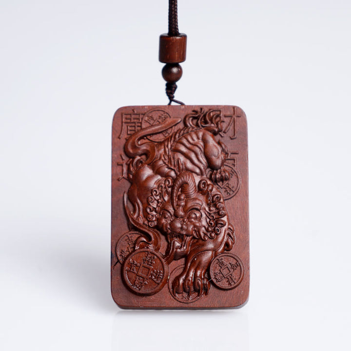 Buddha Stones天然雷撃ナツメ木 貔貅銅貨 幸運のネックレスペンダント