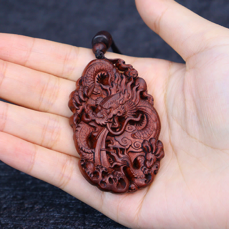 Buddha Stones雷に打たれたナツメの木 双龍のレリーフ 悪霊除け ネックレス ペンダント