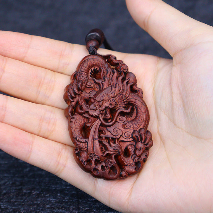 Buddha Stones雷に打たれたナツメの木 双龍のレリーフ 悪霊除け ネックレス ペンダント