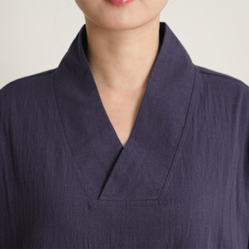 Buddha Stones 2点 Vネック 七分袖 シャツ トップ パンツ 瞑想 禅 太極拳 コットン リネン 衣類 レディース セット - image 14