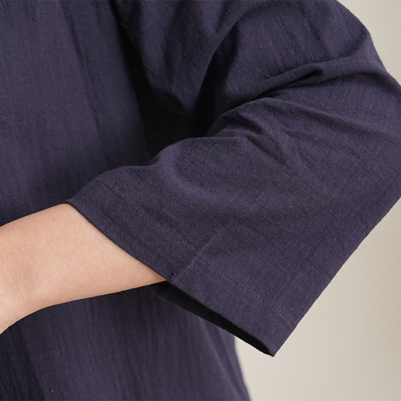 Buddha Stones 2点 Vネック 七分袖 シャツ トップ パンツ 瞑想 禅 太極拳 コットン リネン 衣類 レディース セット - image 15