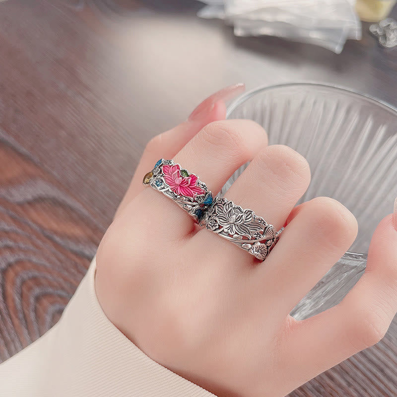 Buddha Stones925スターリングシルバー 鯉 蓮の花 繁栄の指輪