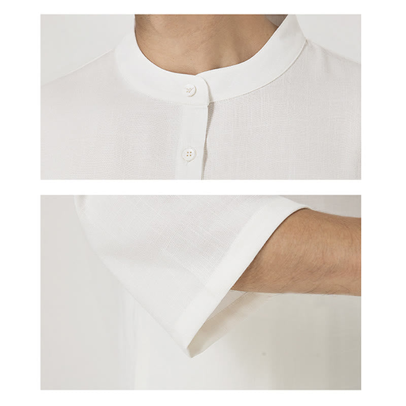 Buddha Stones 2個ボタン メンズ 七分袖シャツ トップパンツ 瞑想 禅 太極拳 コットンリネン 衣類セット - image 5