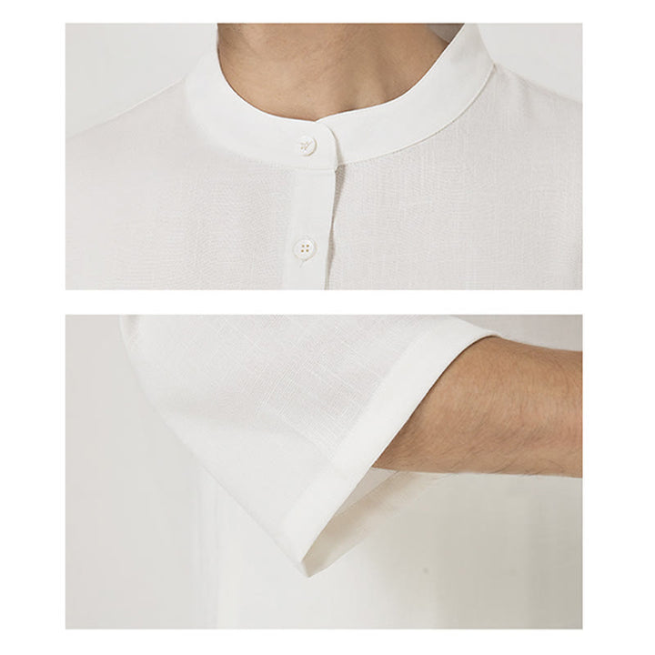 Buddha Stones 2個ボタン メンズ 七分袖シャツ トップパンツ 瞑想 禅 太極拳 コットンリネン 衣類セット - image 5