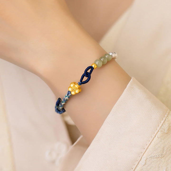 Buddha Stones 925スターリングシルバー 和田翡翠 桃色花珠 編み込み 幸運ブレスレット