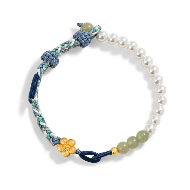 Buddha Stones 925スターリングシルバー 和田翡翠 桃色花珠 編み込み 幸運ブレスレット