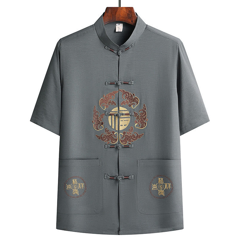Buddha Stonesフーキャラクター唐装漢服伝統制服半袖トップスパンツ衣類メンズセット - image 2