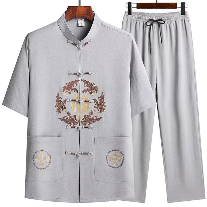 Buddha Stonesフーキャラクター唐装漢服伝統制服半袖トップスパンツ衣類メンズセット - image 4