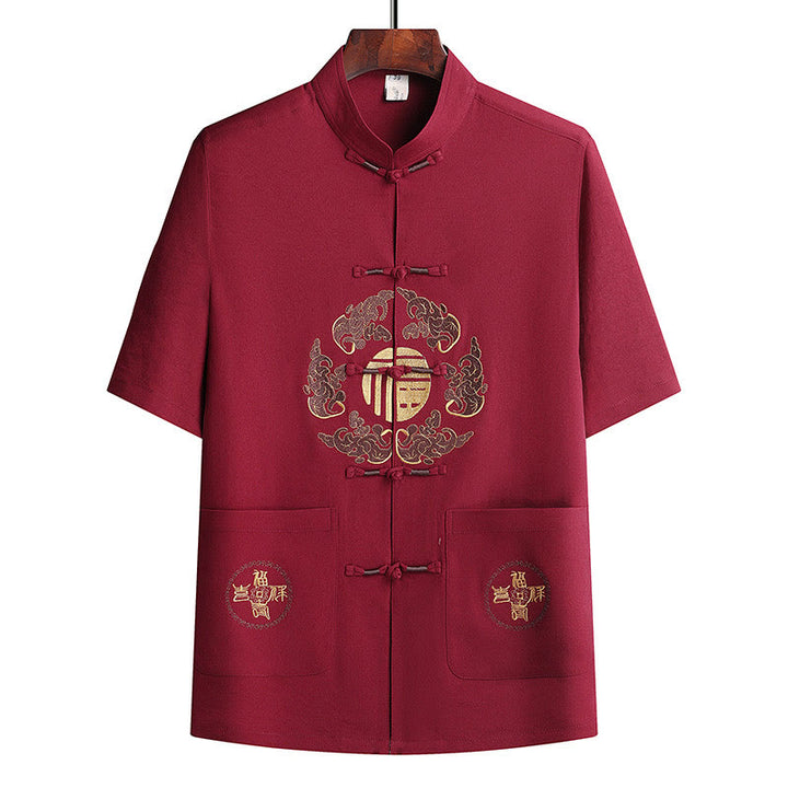 Buddha Stonesフーキャラクター唐装漢服伝統制服半袖トップスパンツ衣類メンズセット - image 22