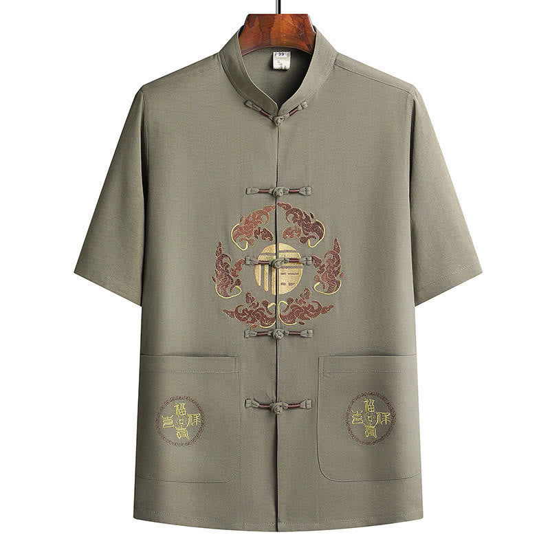 Buddha Stonesフーキャラクター唐装漢服伝統制服半袖トップスパンツ衣類メンズセット - image 25