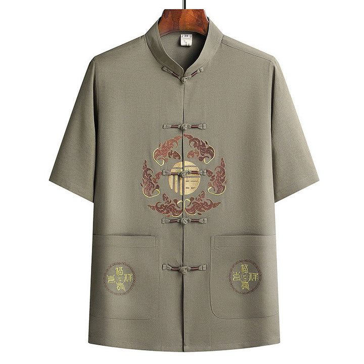 Buddha Stonesフーキャラクター唐装漢服伝統制服半袖トップスパンツ衣類メンズセット - image 25