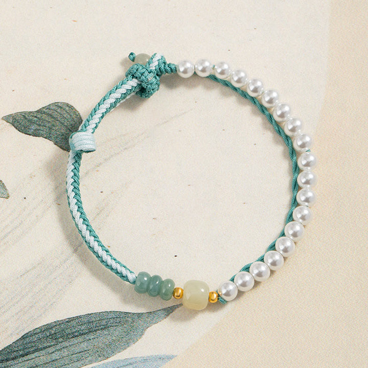 Buddha Stones 925スターリングシルバー 和田翡翠編みロープパールブレスレット