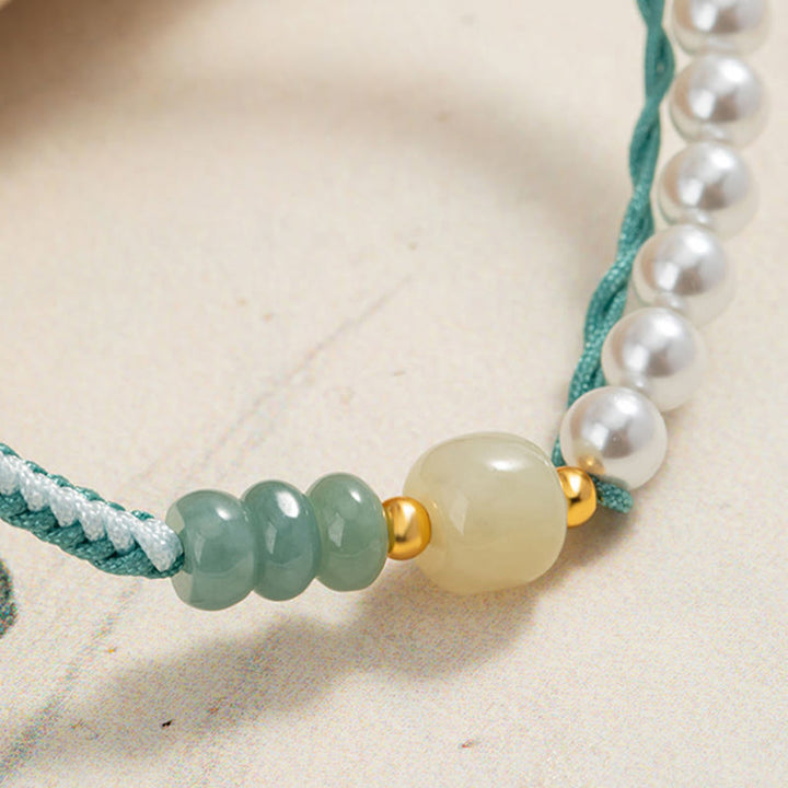 Buddha Stones 925スターリングシルバー 和田翡翠編みロープパールブレスレット