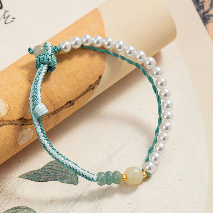 Buddha Stones 925スターリングシルバー 和田翡翠編みロープパールブレスレット