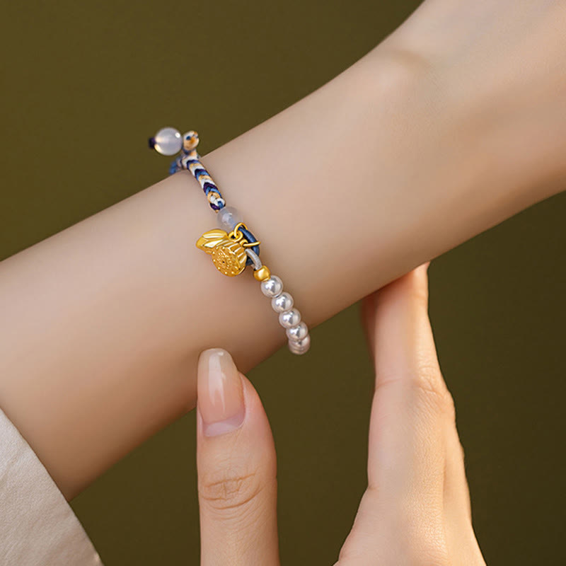Buddha Stones925スターリングシルバー ロータスパール カラフルロープ カルセドニー 繁栄ブレスレット