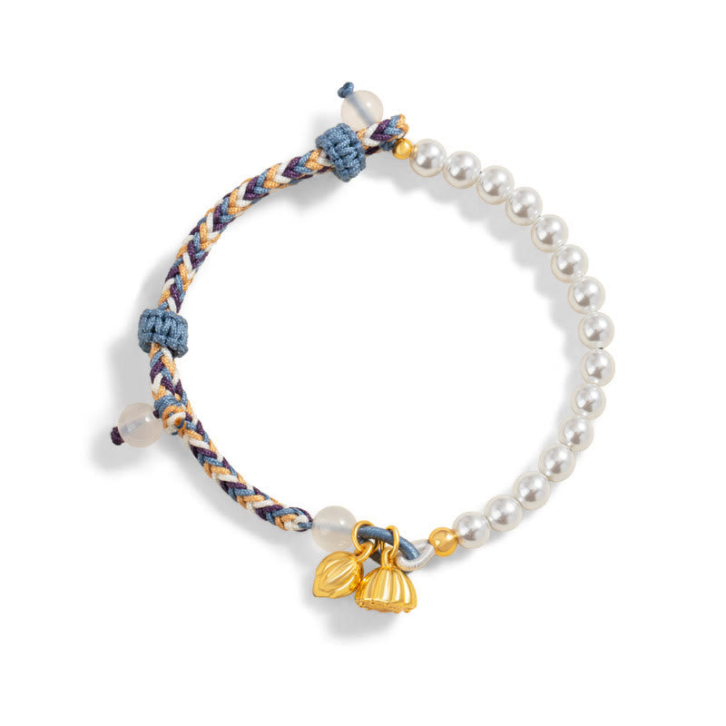 Buddha Stones925スターリングシルバー ロータスパール カラフルロープ カルセドニー 繁栄ブレスレット