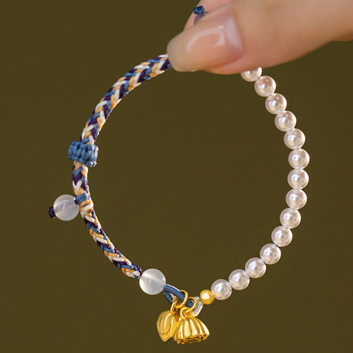 Buddha Stones925スターリングシルバー ロータスパール カラフルロープ カルセドニー 繁栄ブレスレット