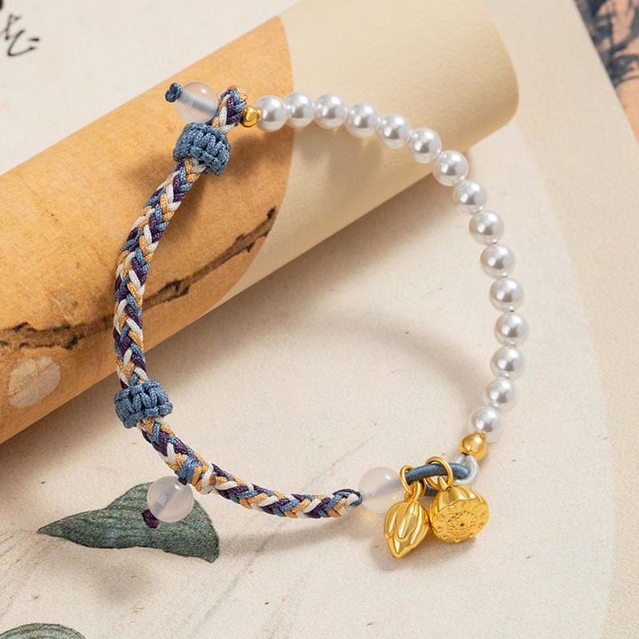 Buddha Stones925スターリングシルバー ロータスパール カラフルロープ カルセドニー 繁栄ブレスレット